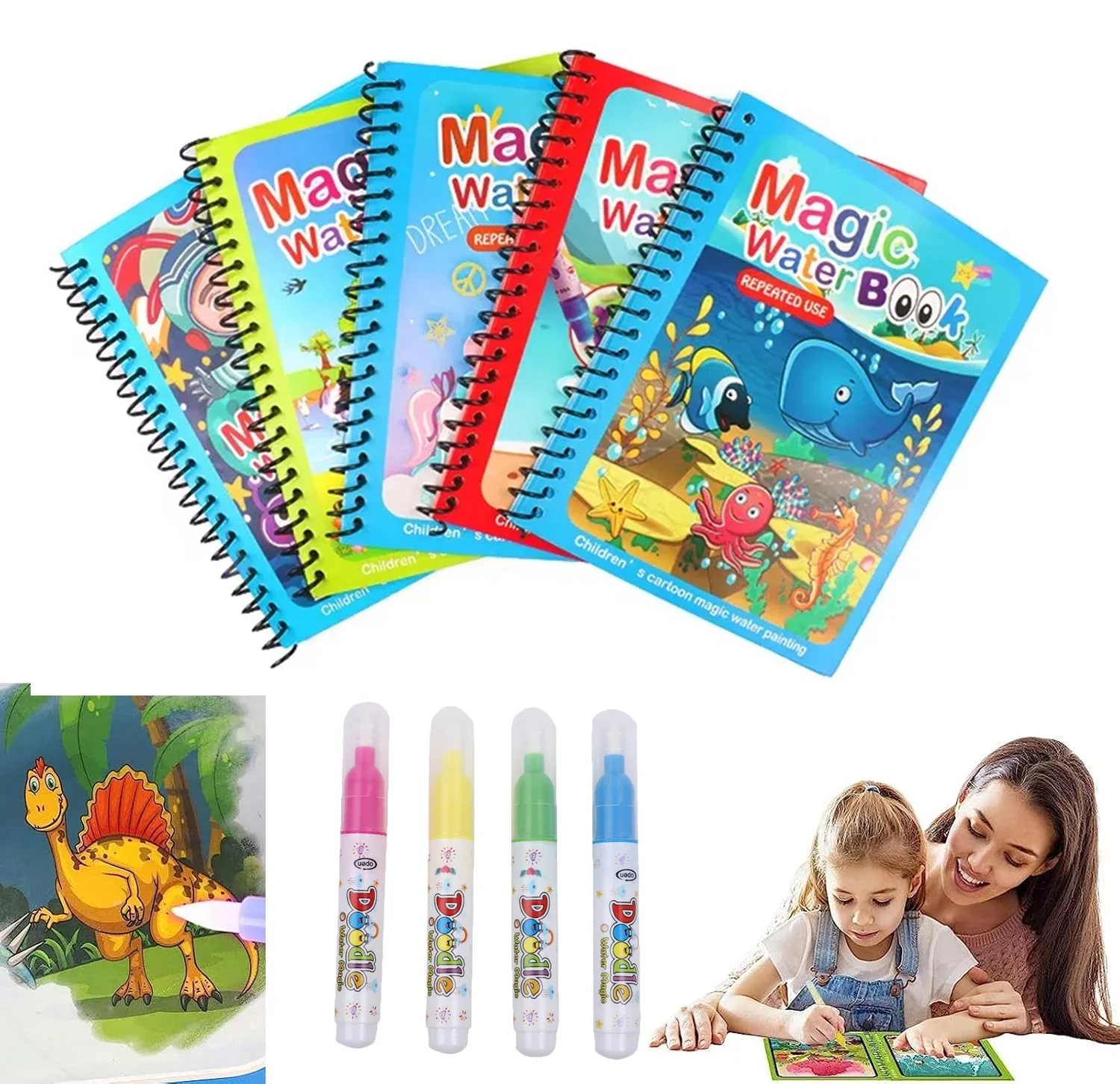 Reusable Water Magic Coloring Book - 1 adet çocuk suluboya resim sihirli